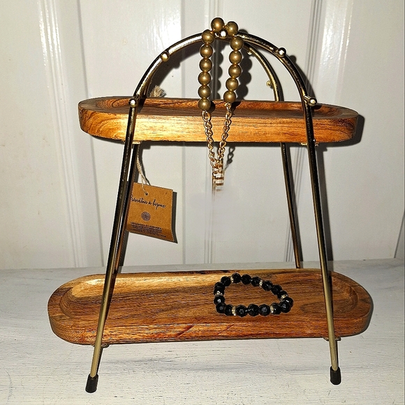 Jewelry Display Stand Wood Gold Metal Organizer Hanging Hooks Necklace Holder - Picture 5 of 10